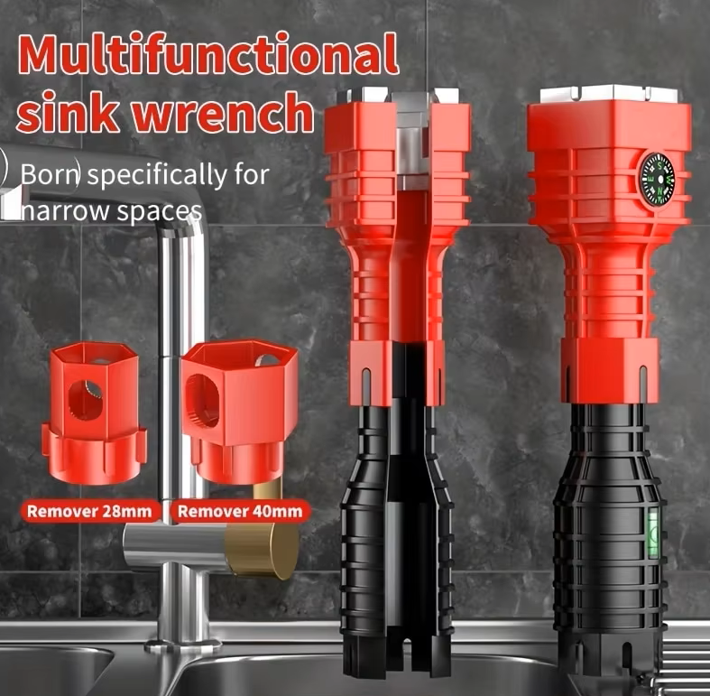 24-in-1 Plumbing Tool – Faucet & Sink Installer with Wrench and Level