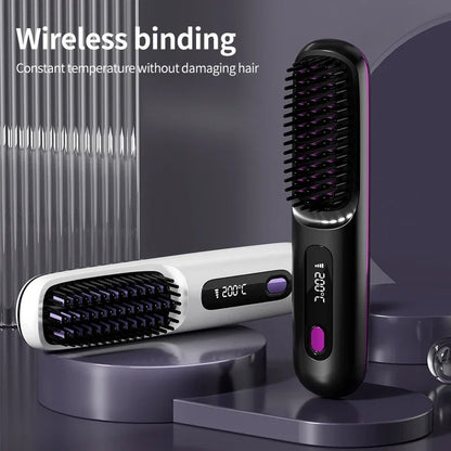 Wireless LCD USB Ceramic Heating Straightening Brush