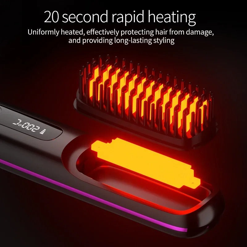 Wireless LCD USB Ceramic Heating Straightening Brush