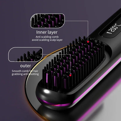 Wireless LCD USB Ceramic Heating Straightening Brush